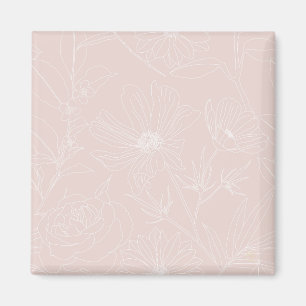 Trendy White Flowers outlines Blush Pink design Magnet