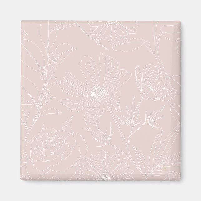 Trendy White Flowers outlines Blush Pink design Magnet (Front)