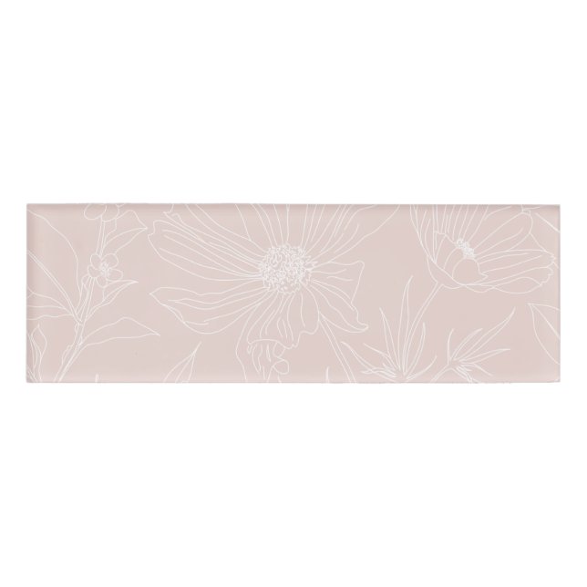 Trendy White Flowers outlines Blush Pink design Name Tag (Front)