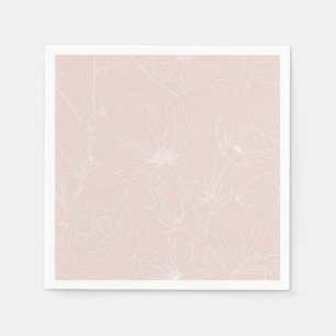 Trendy White Flowers outlines Blush Pink design Napkin