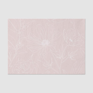 Trendy White Flowers outlines Blush Pink design Tissue Paper