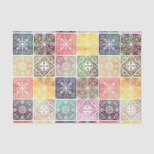 Trendy White Geometric Ornament Colourful Tile Art Tissue Paper