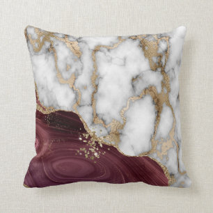Trendy White Gold Burgundy Marble Stone Texture   Cushion