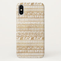 Trendy White Gold Tribal African Pattern