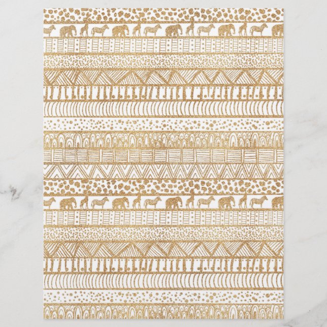 Trendy White Gold Tribal African Pattern Custom Letterhead (Front)