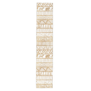 Trendy White Gold Tribal African Pattern Medium Table Runner