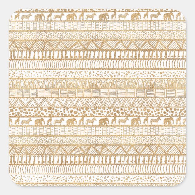 Trendy White Gold Tribal African Pattern Square Sticker (Front)