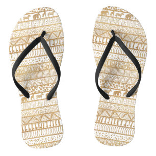 Trendy White Gold Tribal African Pattern Thongs