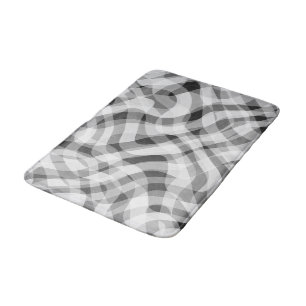 Trendy White Grey Black Retro Wavy Stripes Pattern Bath Mat