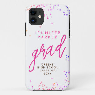 Trendy White Hot Pink Graduate Handwritten Script iPhone 11 Case