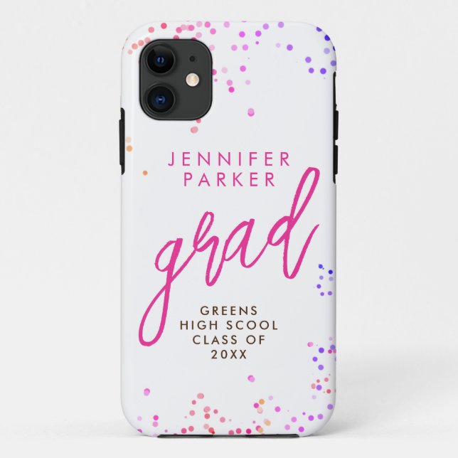 Trendy White Hot Pink Graduate Handwritten Script Case-Mate iPhone Case (Back)
