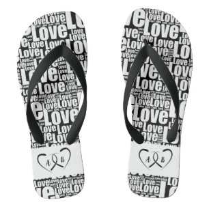 Trendy white love typography & Two Hearts Thongs