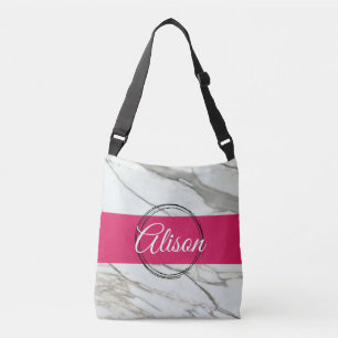 Trendy white marble,  teenager name bag