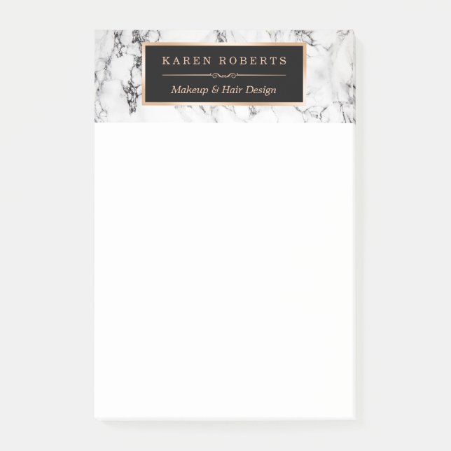 Trendy White Marble Texture Stylish Gold Frame Post-it Notes (Front)
