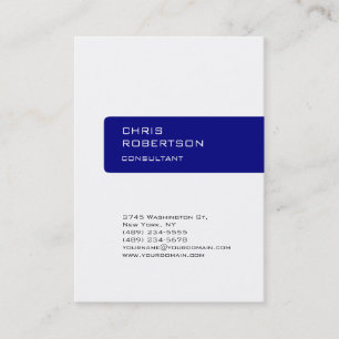 Trendy White Navy Blue Unique Business Card