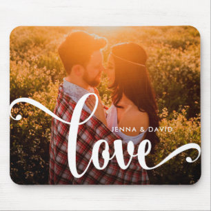 Trendy White Overlay Love with Photo Mouse Pad