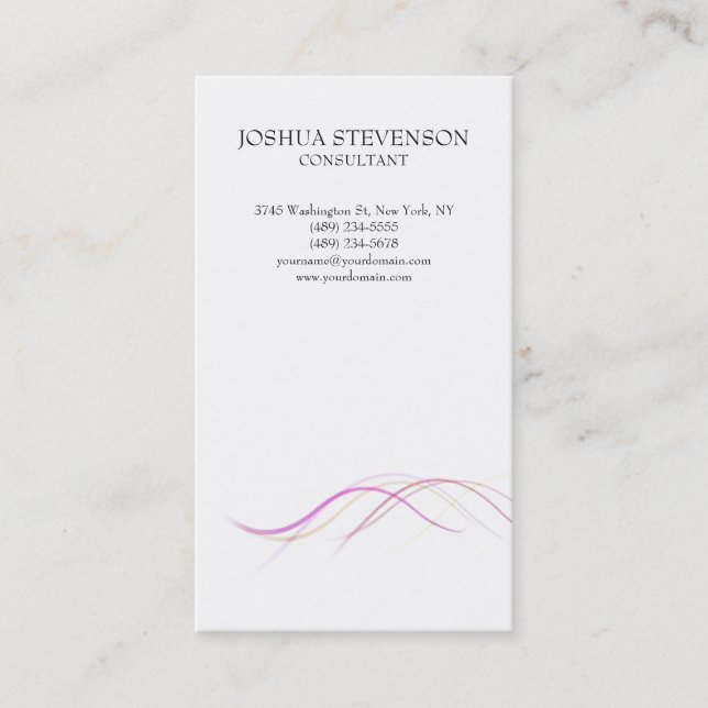 Trendy White Plain Simple Minimalist Curves Business Card (Front)