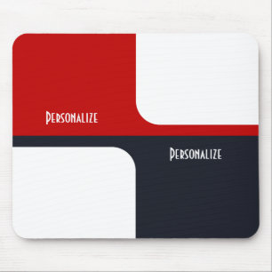 Trendy White Red and Navy Graphic Colour Blocks Mouse Pad