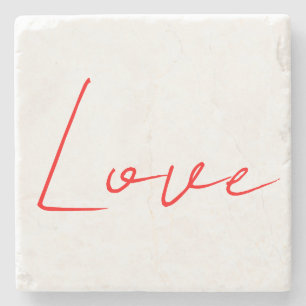 Trendy White Red Love Wedding Handwriting Name Stone Coaster
