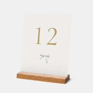 Trendy White Ribbon Wedding Table Number Acrylic Sign