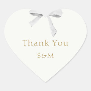 Trendy White Ribbon Wedding Thank You Heart Sticker