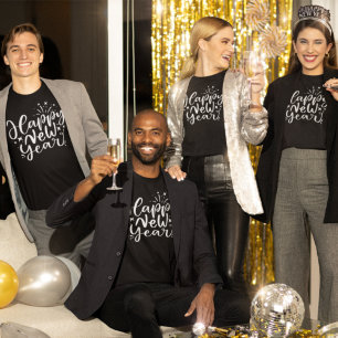 Trendy White Script Happy New Year T-Shirt