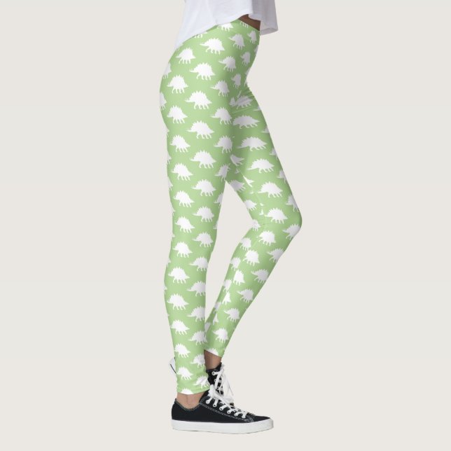 Trendy White Stegosaurus Dinosaur Silhouettes Leggings (Right)