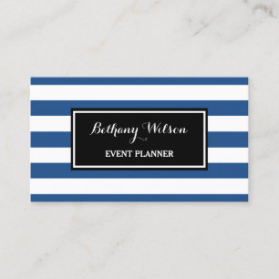 Trendy Wide Blue and White Stripes Event Planner Business Card