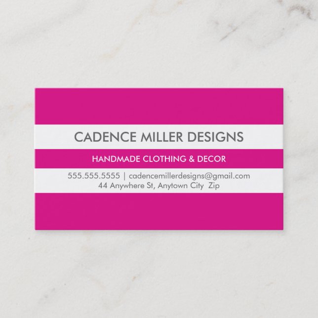 TRENDY WIDE STRIPE modern minimal bright hot pink Business Card (Front)