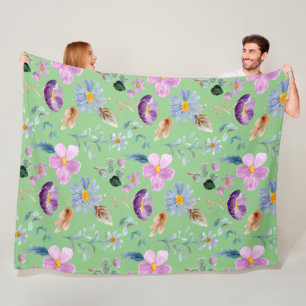 Trendy wildflowers pattern Greenery decor Fleece Blanket