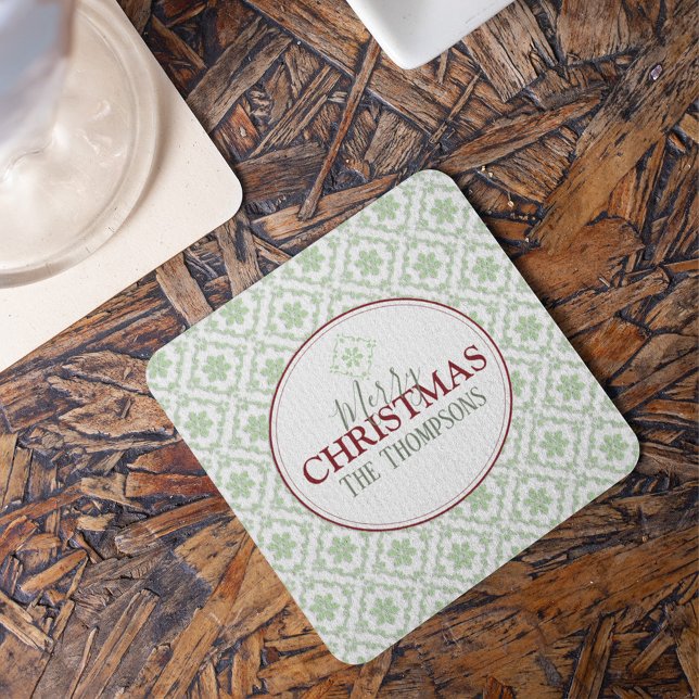 Trendy Winter Holiday Snowflake Christmas Coaster (Trendy winter snowflake Christmas coaster with festive holiday drink decor for elegant party tables.)