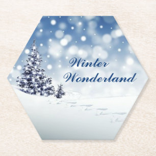 Trendy Wintry Winter Wonderland Paper Coaster