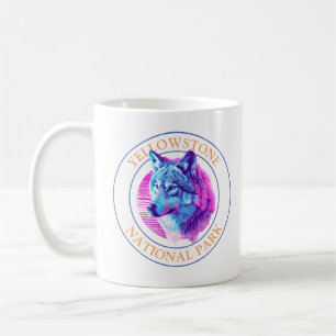 Trendy Wolf Art, Yellowstone National Park, Circle Coffee Mug