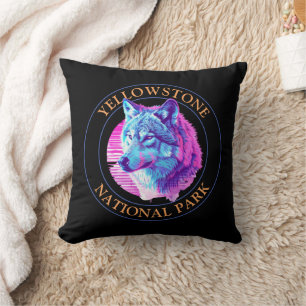 Trendy Wolf Art, Yellowstone National Park, Circle Cushion