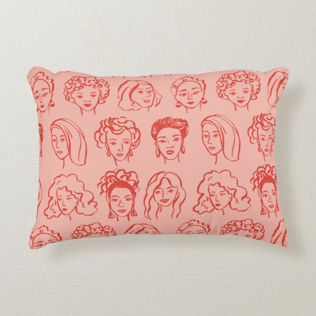 Trendy Woman Face Hand Drawn Decorative Cushion (Front)