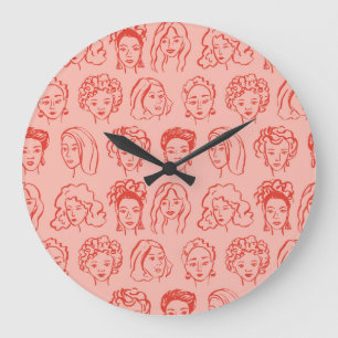 Trendy Woman Face Hand Drawn Large Clock