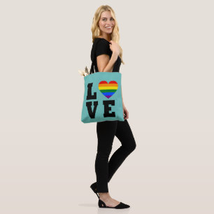 Trendy Womens Stacked Love Rainbow Blue Casual Tote Bag