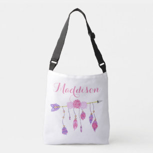 Trendy Women's Teen Girls Boho Arrow Feather Rose Crossbody Bag