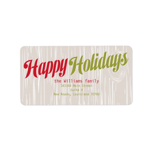 Trendy Wood Grain Holiday Label (Front)