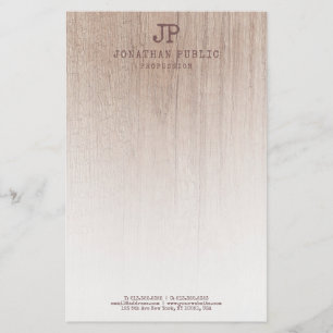 Trendy Wood Look Monogram Elegant Template Modern Stationery