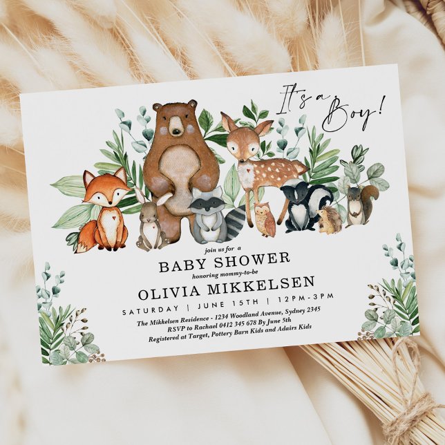 Trendy Woodland Animals Forest Boy Baby Shower Invitation (Creator Uploaded)
