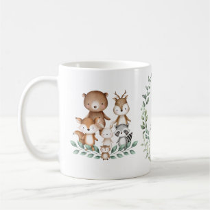 Trendy Woodland Animals Forest Greenery Monogram Coffee Mug