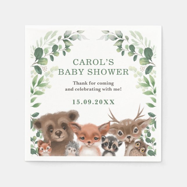 Trendy Woodland Animals Forest Greenery Party Napkin (Front)