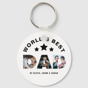 Trendy World's Best Dad Star 3 Photo Collage Key Ring