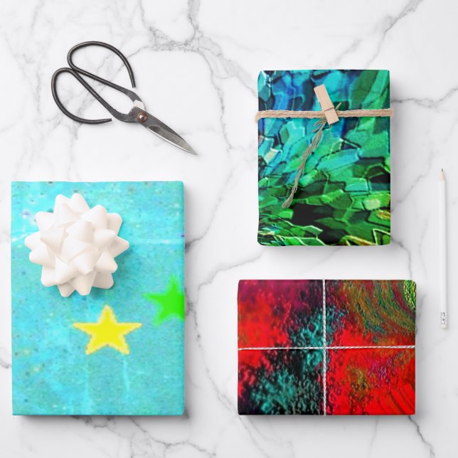 "Trendy" Wrapping Paper Flat Sheet Set of 3 (Front)