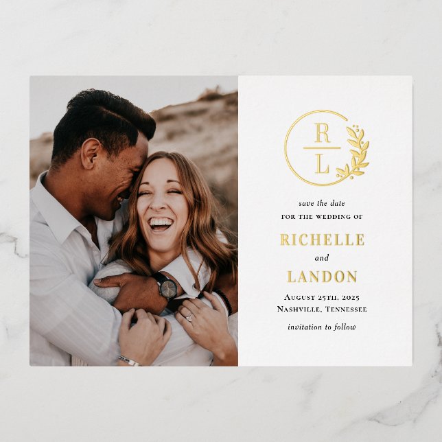 Trendy Wreath FOIL Save The Date Postcard (Front)