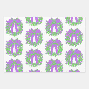 Trendy Wreath Plaid Scottie Purple Green White Wrapping Paper Sheet