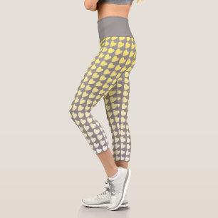 Trendy Yellow and Grey Gradient Heart Pattern Capri Leggings