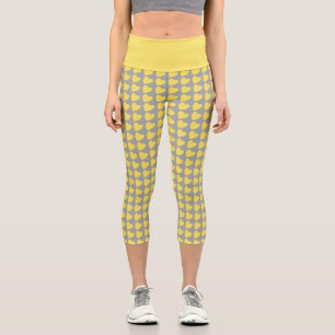 Trendy Yellow and Grey Heart Pattern Capri Leggings