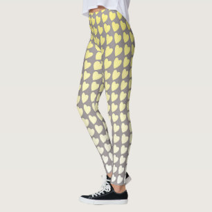 Trendy Yellow and Grey Heart Pattern Gradient Leggings